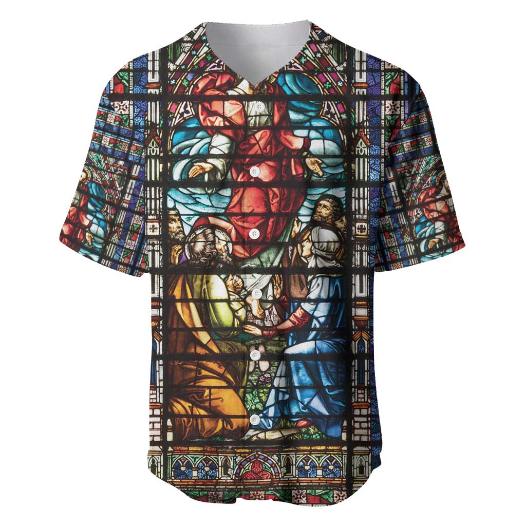 Happy Ascension Day Baseball Jersey Faith and Religion Stained Glass Windows
