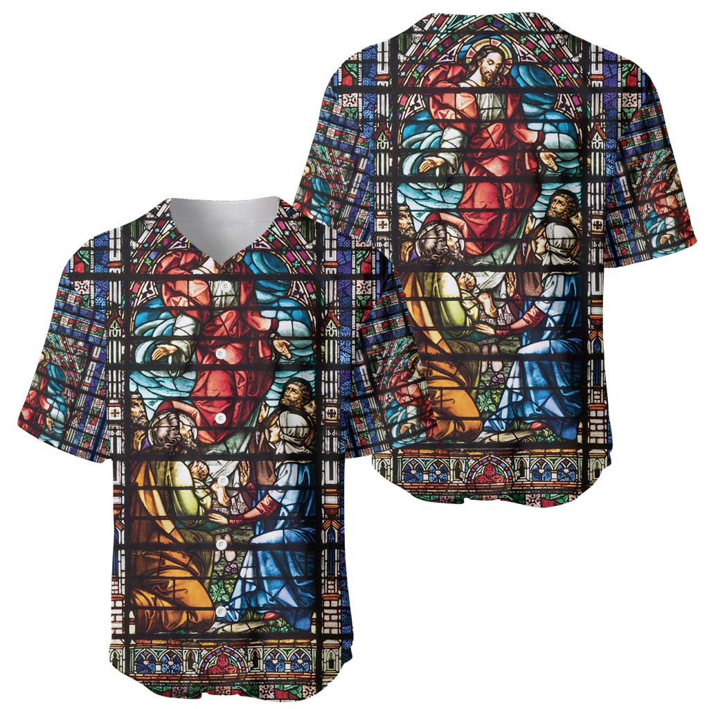 Happy Ascension Day Baseball Jersey Faith and Religion Stained Glass Windows