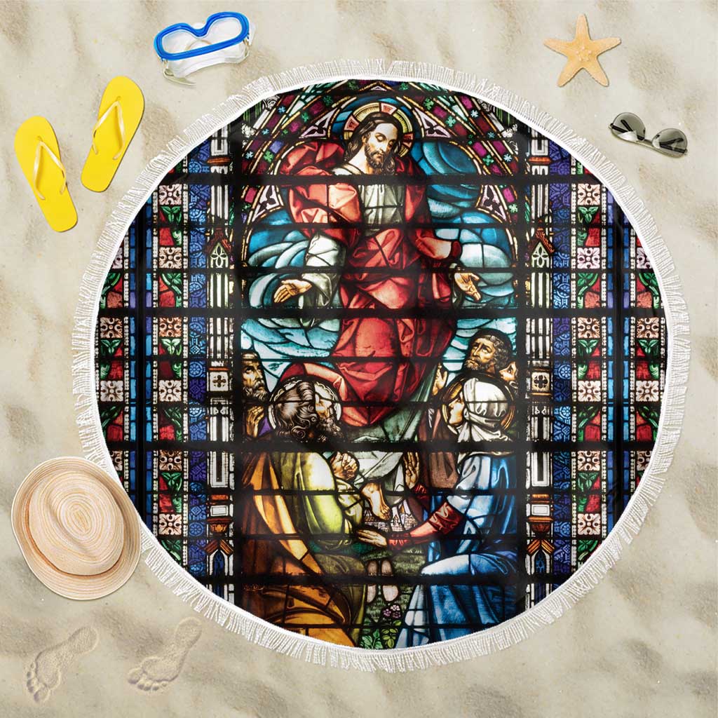 Happy Ascension Day Beach Blanket Faith and Religion Stained Glass Windows