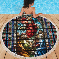 Happy Ascension Day Beach Blanket Faith and Religion Stained Glass Windows