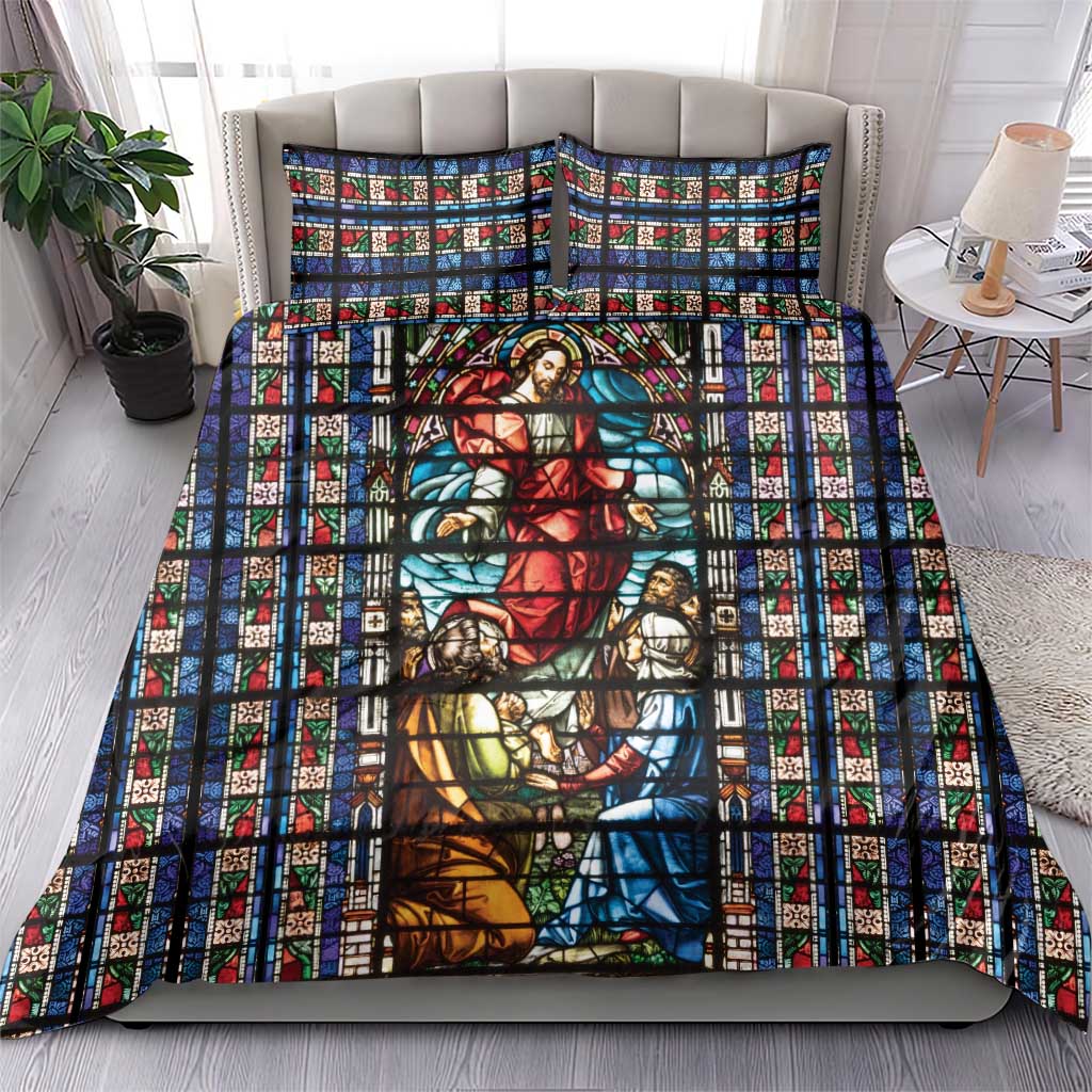 Happy Ascension Day Bedding Set Faith and Religion Stained Glass Windows