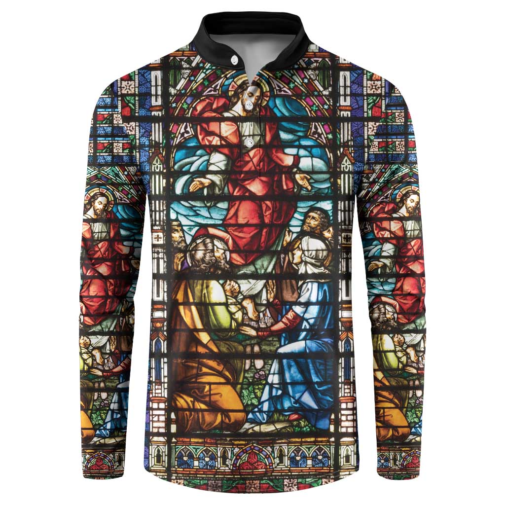 Happy Ascension Day Button Sweatshirt Faith and Religion Stained Glass Windows