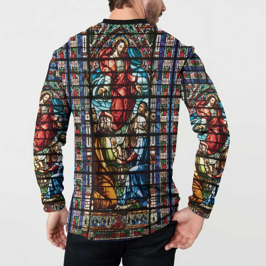 Happy Ascension Day Button Sweatshirt Faith and Religion Stained Glass Windows