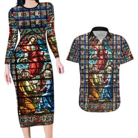 Happy Ascension Day Couples Matching Long Sleeve Bodycon Dress and Hawaiian Shirt Faith and Religion Stained Glass Windows