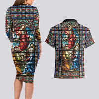 Happy Ascension Day Couples Matching Long Sleeve Bodycon Dress and Hawaiian Shirt Faith and Religion Stained Glass Windows