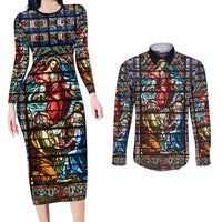 Happy Ascension Day Couples Matching Long Sleeve Bodycon Dress and Long Sleeve Button Shirt Faith and Religion Stained Glass Windows
