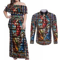 Happy Ascension Day Couples Matching Off Shoulder Maxi Dress and Long Sleeve Button Shirt Faith and Religion Stained Glass Windows