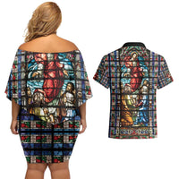 Happy Ascension Day Couples Matching Off Shoulder Short Dress and Hawaiian Shirt Faith and Religion Stained Glass Windows
