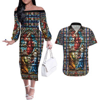 Happy Ascension Day Couples Matching Off The Shoulder Long Sleeve Dress and Hawaiian Shirt Faith and Religion Stained Glass Windows