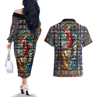 Happy Ascension Day Couples Matching Off The Shoulder Long Sleeve Dress and Hawaiian Shirt Faith and Religion Stained Glass Windows