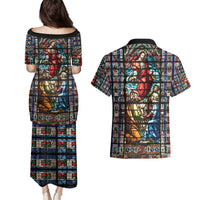 Happy Ascension Day Couples Matching Puletasi and Hawaiian Shirt Faith and Religion Stained Glass Windows