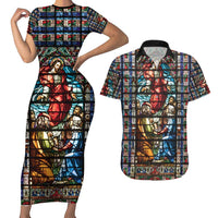Happy Ascension Day Couples Matching Short Sleeve Bodycon Dress and Hawaiian Shirt Faith and Religion Stained Glass Windows