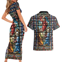 Happy Ascension Day Couples Matching Short Sleeve Bodycon Dress and Hawaiian Shirt Faith and Religion Stained Glass Windows