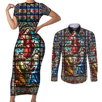 Happy Ascension Day Couples Matching Short Sleeve Bodycon Dress and Long Sleeve Button Shirt Faith and Religion Stained Glass Windows