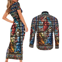 Happy Ascension Day Couples Matching Short Sleeve Bodycon Dress and Long Sleeve Button Shirt Faith and Religion Stained Glass Windows