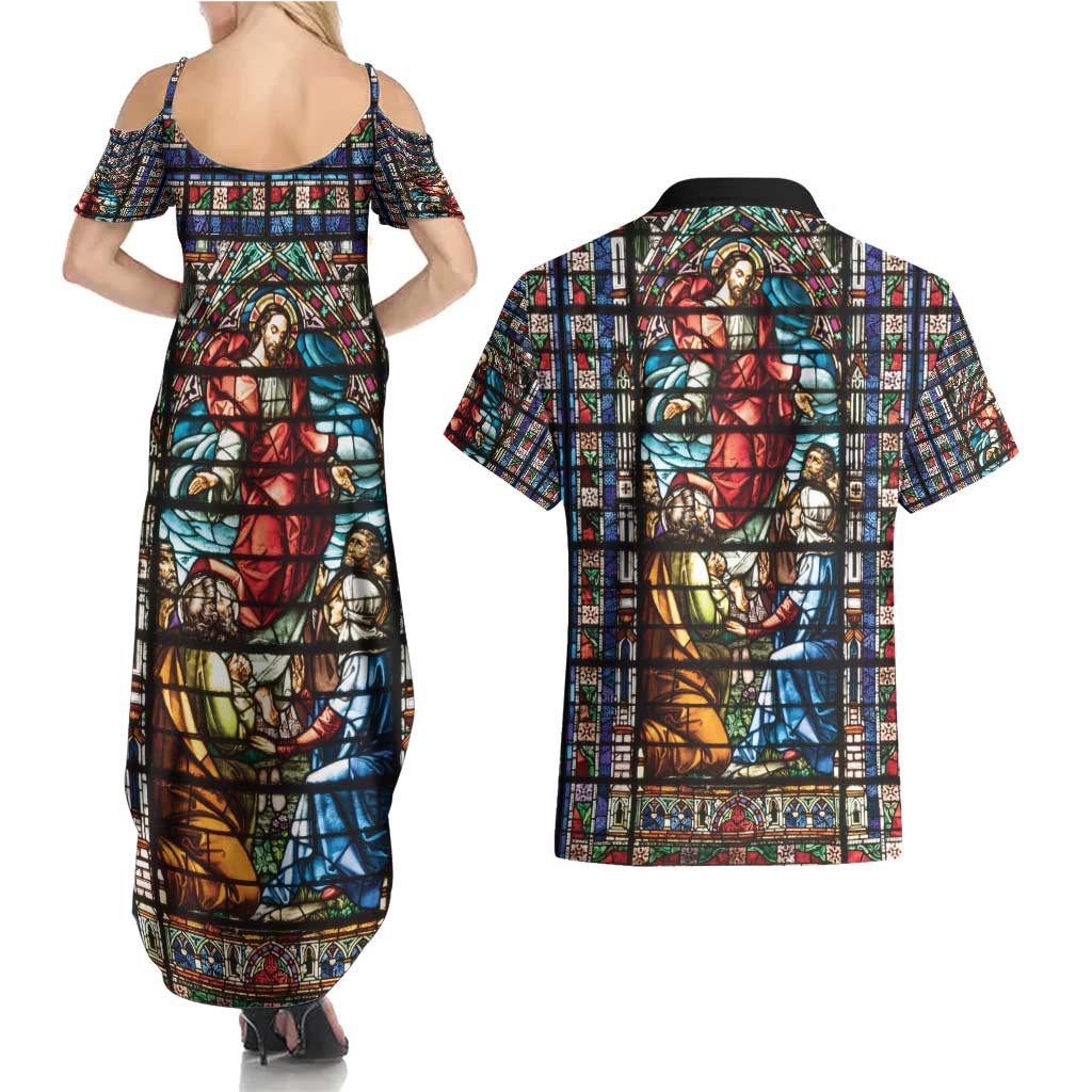 Happy Ascension Day Couples Matching Summer Maxi Dress and Hawaiian Shirt Faith and Religion Stained Glass Windows