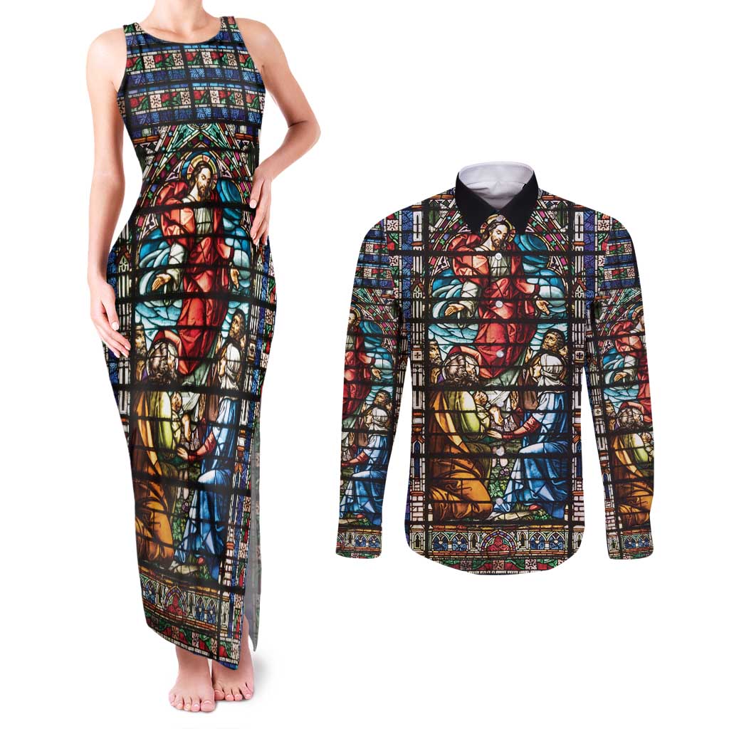 Happy Ascension Day Couples Matching Tank Maxi Dress and Long Sleeve Button Shirt Faith and Religion Stained Glass Windows