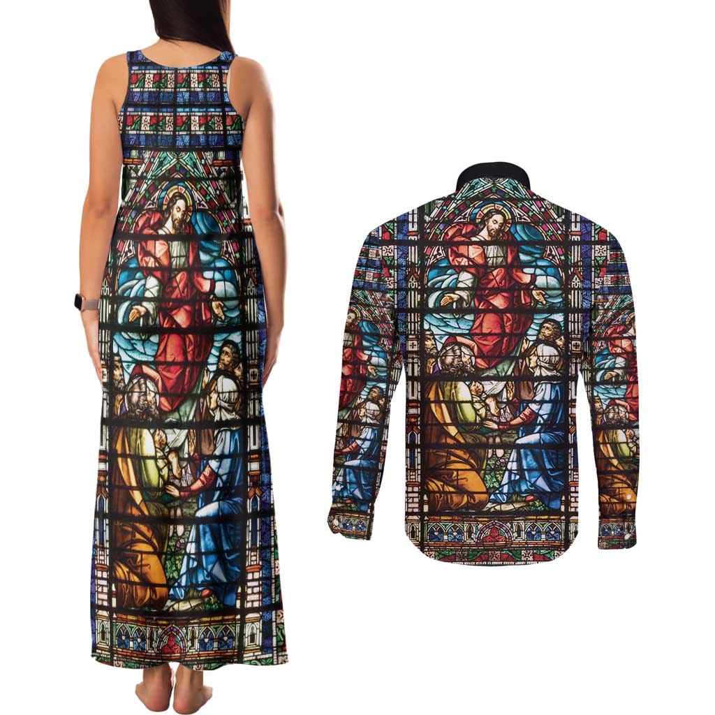 Happy Ascension Day Couples Matching Tank Maxi Dress and Long Sleeve Button Shirt Faith and Religion Stained Glass Windows