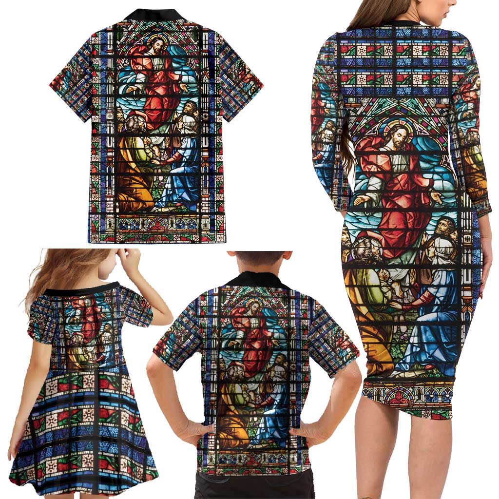 Happy Ascension Day Family Matching Long Sleeve Bodycon Dress and Hawaiian Shirt Faith and Religion Stained Glass Windows