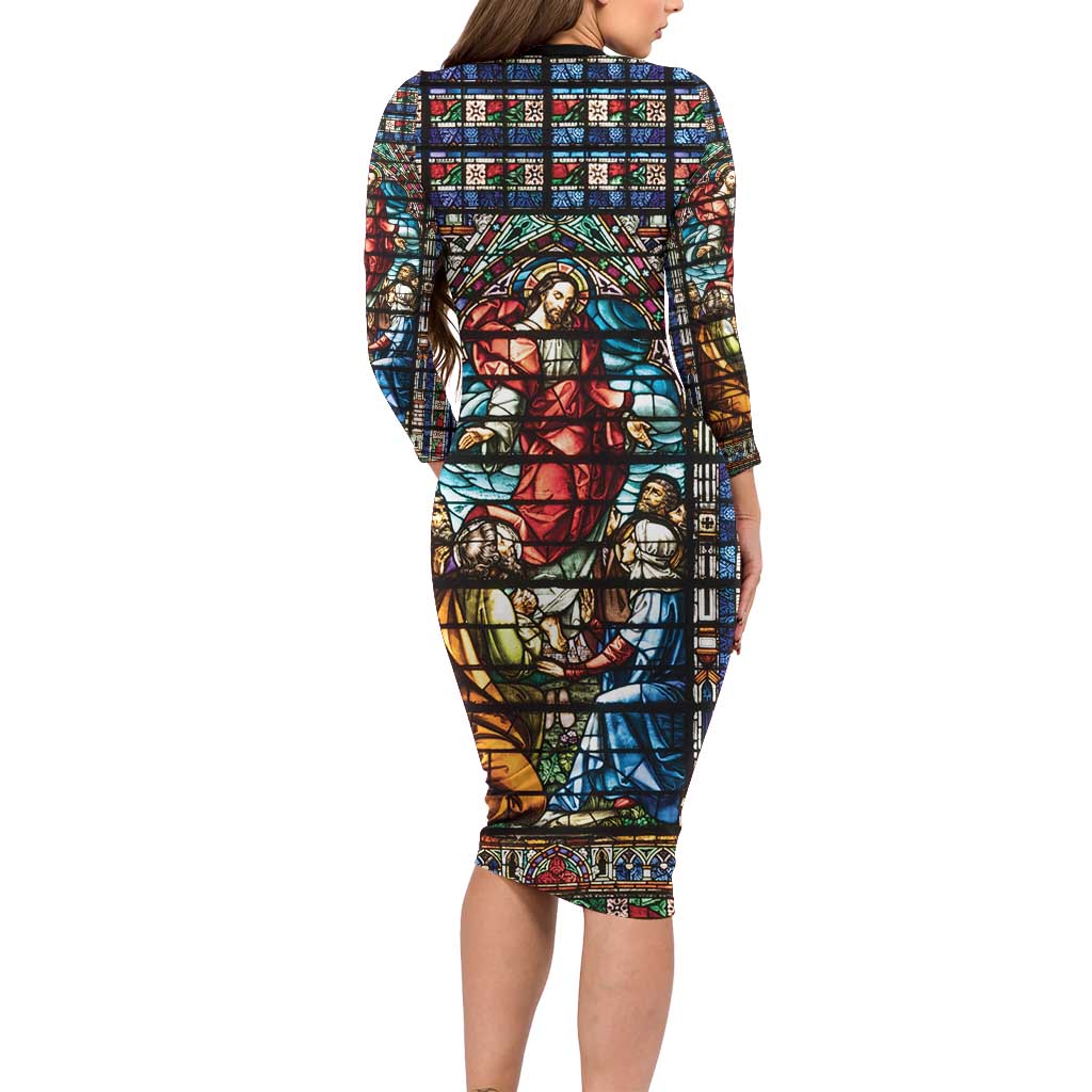 Happy Ascension Day Family Matching Long Sleeve Bodycon Dress and Hawaiian Shirt Faith and Religion Stained Glass Windows