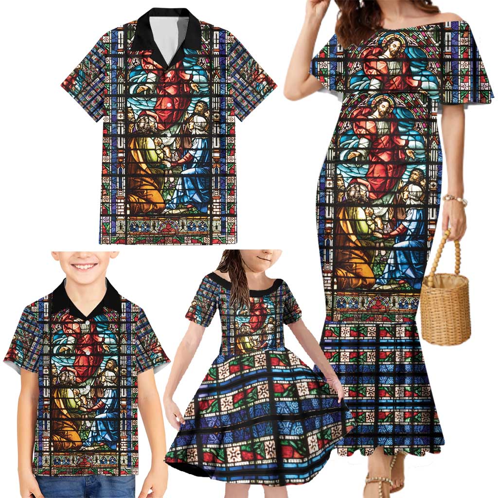 Happy Ascension Day Family Matching Mermaid Dress and Hawaiian Shirt Faith and Religion Stained Glass Windows