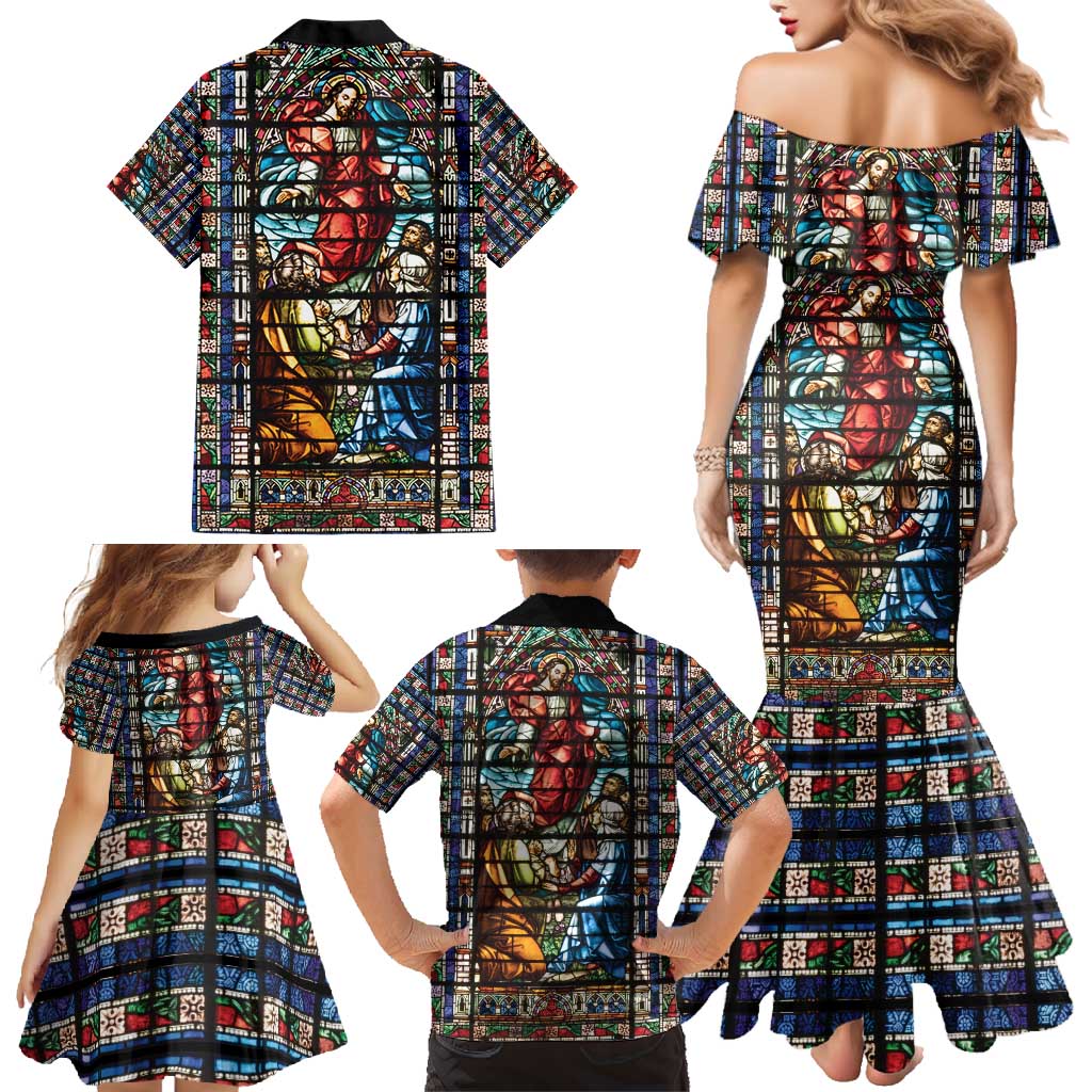 Happy Ascension Day Family Matching Mermaid Dress and Hawaiian Shirt Faith and Religion Stained Glass Windows