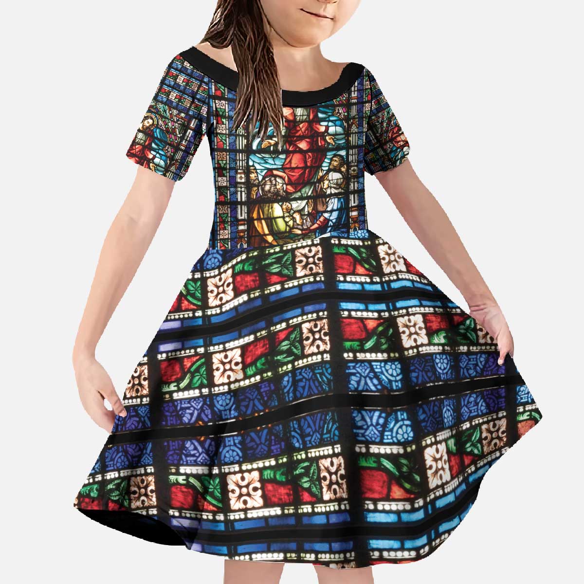 Happy Ascension Day Family Matching Off The Shoulder Long Sleeve Dress and Hawaiian Shirt Faith and Religion Stained Glass Windows