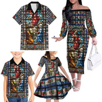 Happy Ascension Day Family Matching Off The Shoulder Long Sleeve Dress and Hawaiian Shirt Faith and Religion Stained Glass Windows