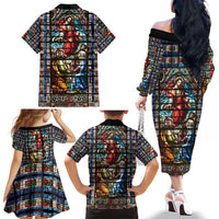 Happy Ascension Day Family Matching Off The Shoulder Long Sleeve Dress and Hawaiian Shirt Faith and Religion Stained Glass Windows