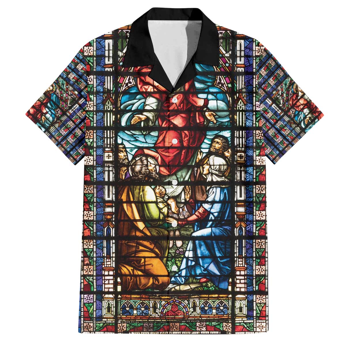 Happy Ascension Day Family Matching Off The Shoulder Long Sleeve Dress and Hawaiian Shirt Faith and Religion Stained Glass Windows