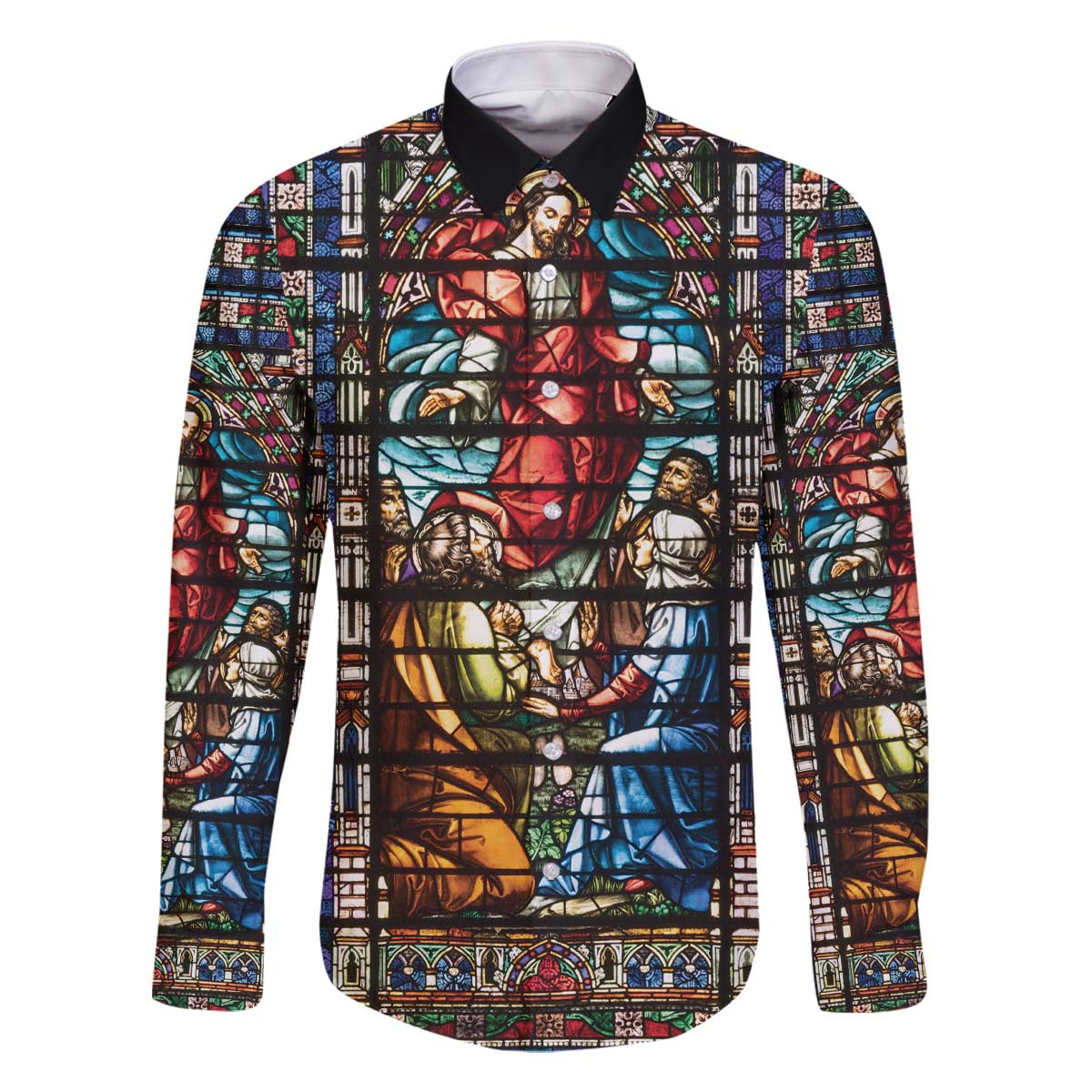 Happy Ascension Day Family Matching Off The Shoulder Long Sleeve Dress and Hawaiian Shirt Faith and Religion Stained Glass Windows