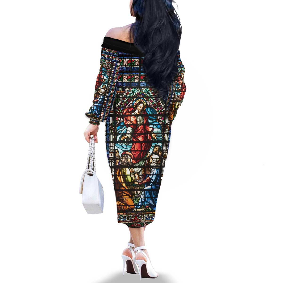 Happy Ascension Day Family Matching Off The Shoulder Long Sleeve Dress and Hawaiian Shirt Faith and Religion Stained Glass Windows