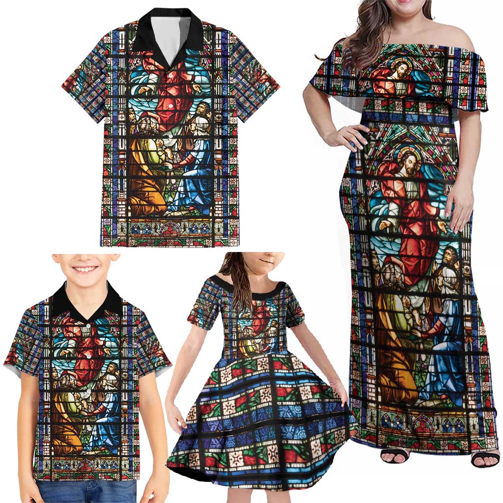 Happy Ascension Day Family Matching Off Shoulder Maxi Dress and Hawaiian Shirt Faith and Religion Stained Glass Windows