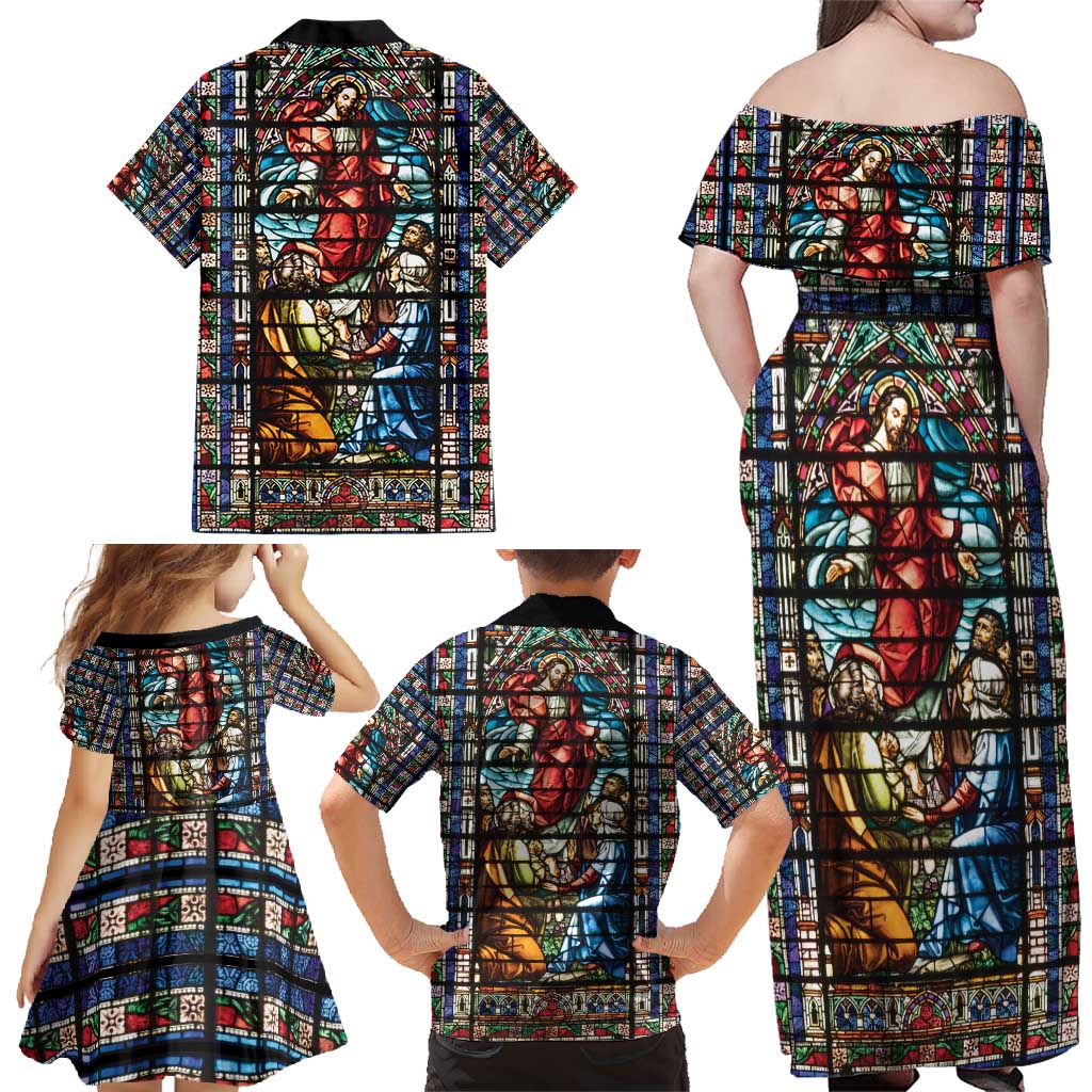 Happy Ascension Day Family Matching Off Shoulder Maxi Dress and Hawaiian Shirt Faith and Religion Stained Glass Windows