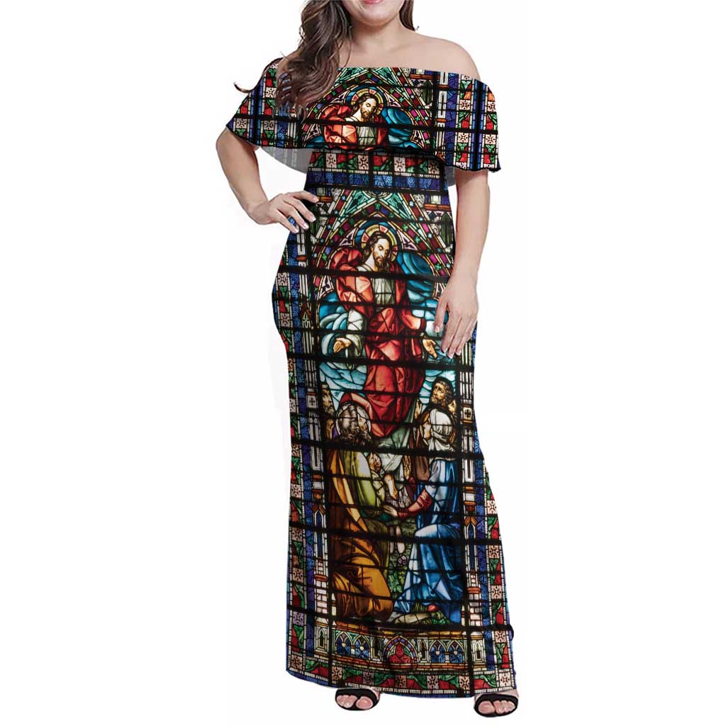 Happy Ascension Day Family Matching Off Shoulder Maxi Dress and Hawaiian Shirt Faith and Religion Stained Glass Windows