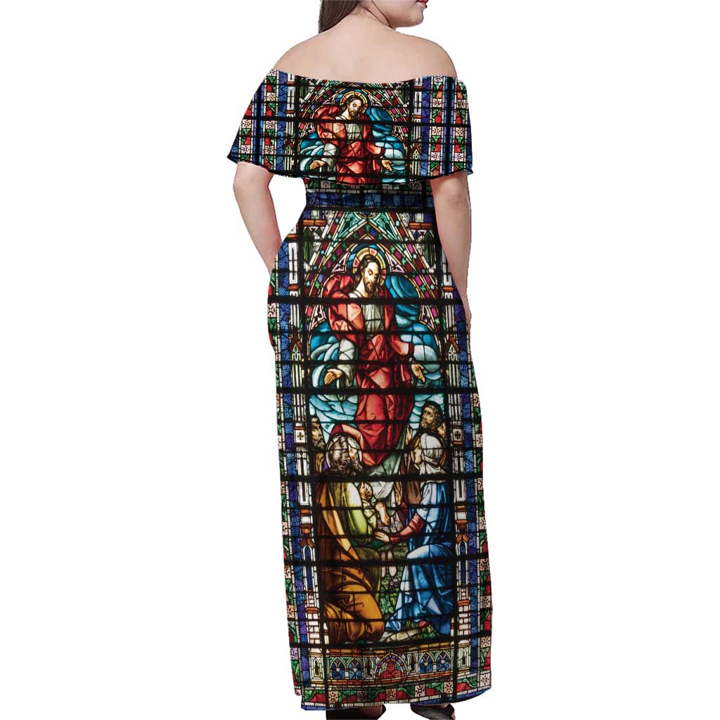 Happy Ascension Day Family Matching Off Shoulder Maxi Dress and Hawaiian Shirt Faith and Religion Stained Glass Windows