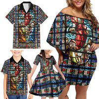 Happy Ascension Day Family Matching Off Shoulder Short Dress and Hawaiian Shirt Faith and Religion Stained Glass Windows