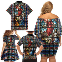 Happy Ascension Day Family Matching Off Shoulder Short Dress and Hawaiian Shirt Faith and Religion Stained Glass Windows