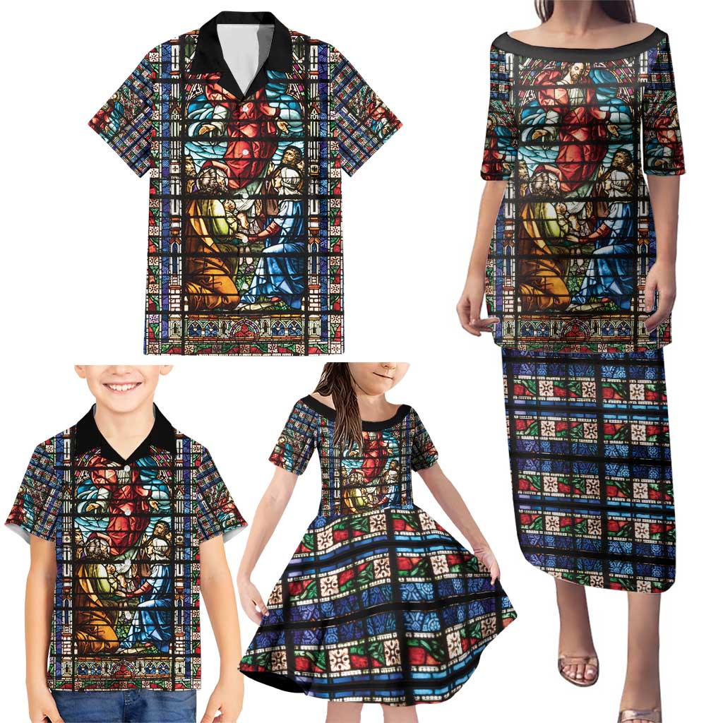 Happy Ascension Day Family Matching Puletasi and Hawaiian Shirt Faith and Religion Stained Glass Windows