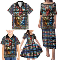 Happy Ascension Day Family Matching Puletasi and Hawaiian Shirt Faith and Religion Stained Glass Windows