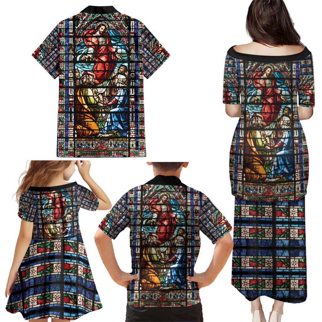 Happy Ascension Day Family Matching Puletasi and Hawaiian Shirt Faith and Religion Stained Glass Windows