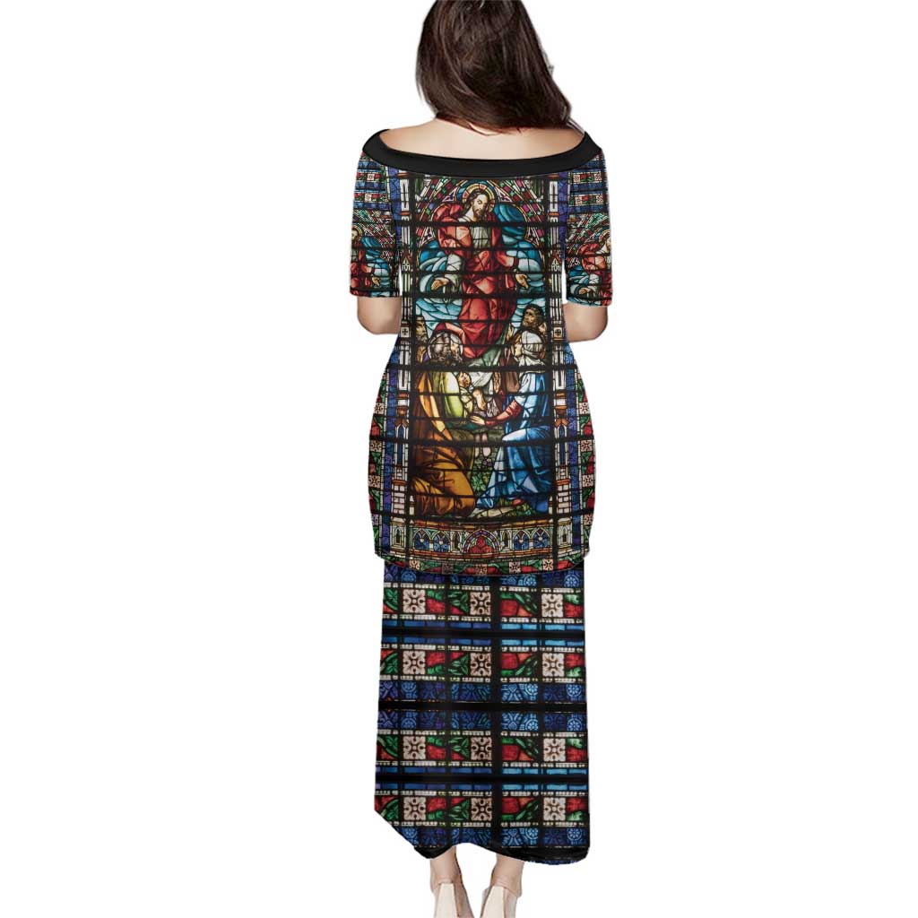 Happy Ascension Day Family Matching Puletasi and Hawaiian Shirt Faith and Religion Stained Glass Windows