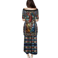 Happy Ascension Day Family Matching Puletasi and Hawaiian Shirt Faith and Religion Stained Glass Windows