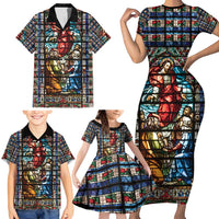Happy Ascension Day Family Matching Short Sleeve Bodycon Dress and Hawaiian Shirt Faith and Religion Stained Glass Windows