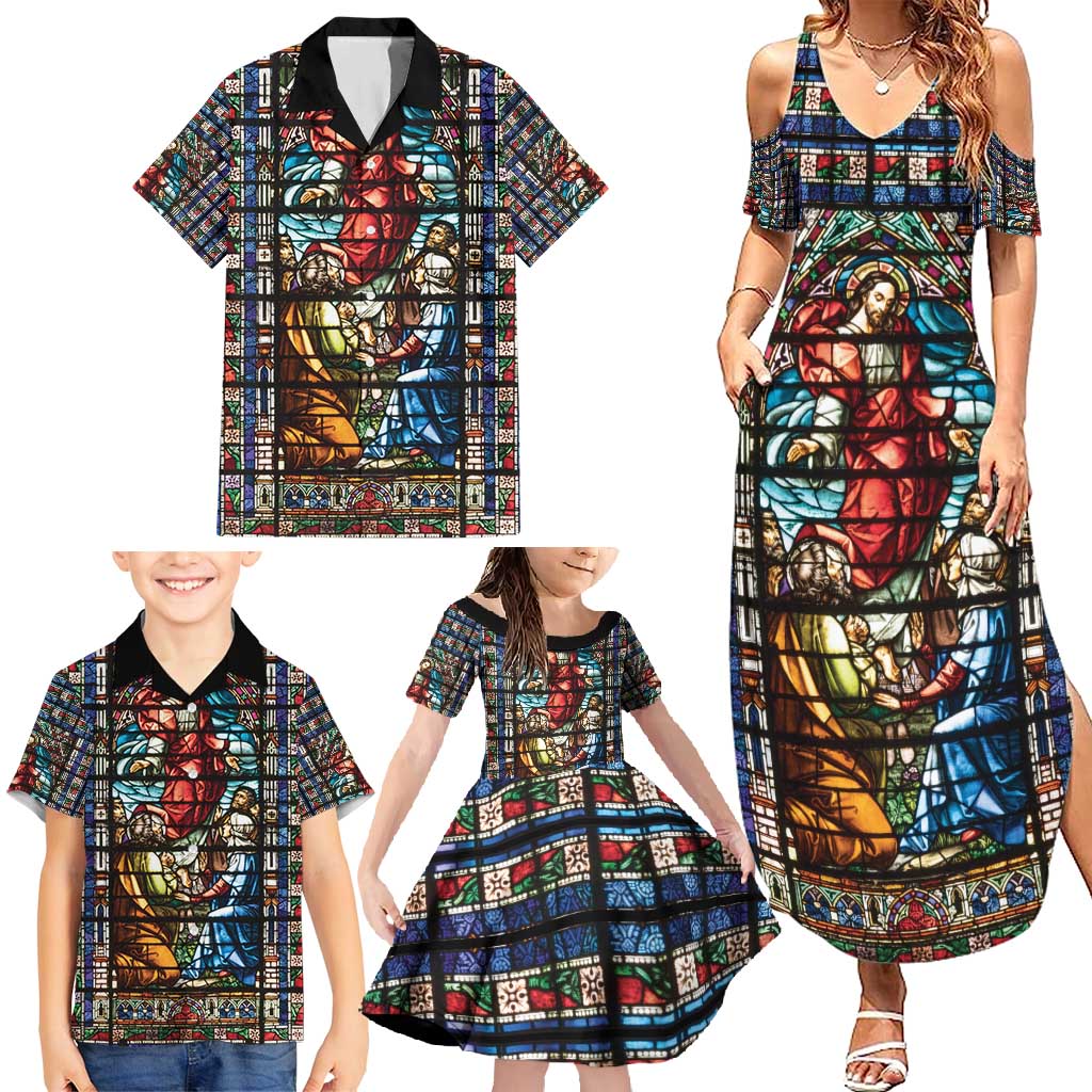 Happy Ascension Day Family Matching Summer Maxi Dress and Hawaiian Shirt Faith and Religion Stained Glass Windows