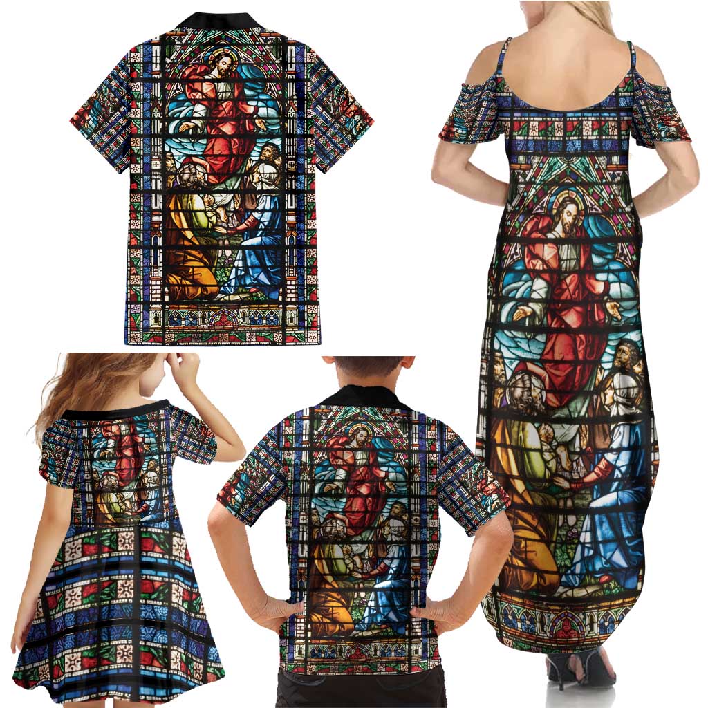 Happy Ascension Day Family Matching Summer Maxi Dress and Hawaiian Shirt Faith and Religion Stained Glass Windows