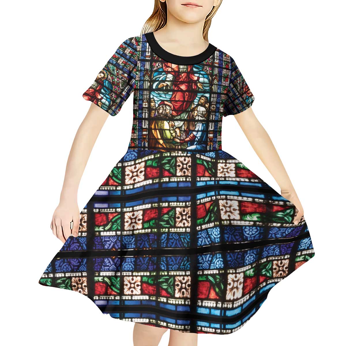 Happy Ascension Day Kid Short Sleeve Dress Faith and Religion Stained Glass Windows
