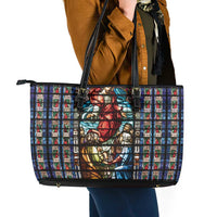 Happy Ascension Day Leather Tote Bag Faith and Religion Stained Glass Windows