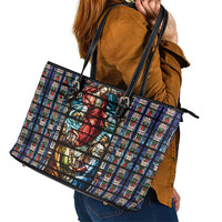 Happy Ascension Day Leather Tote Bag Faith and Religion Stained Glass Windows