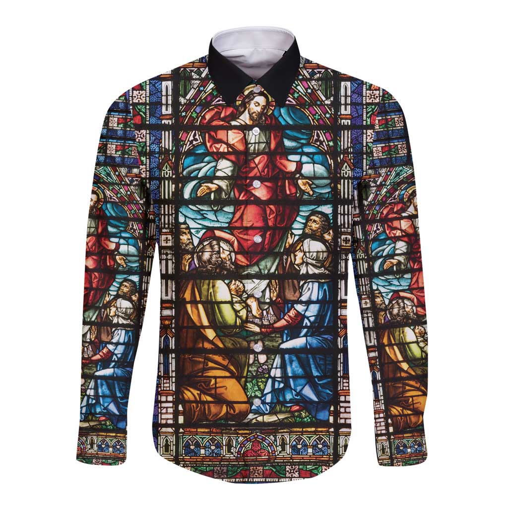 Happy Ascension Day Long Sleeve Button Shirt Faith and Religion Stained Glass Windows
